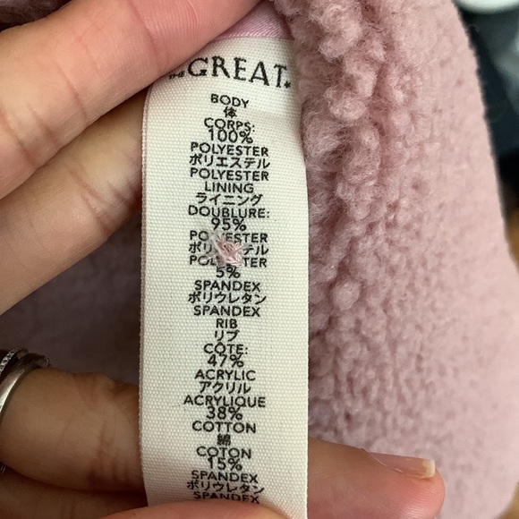 The GREAT. Sherpa knee length Bomber Jacket Dusty Rose - Picture 3 of 5